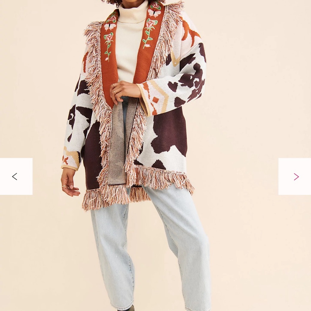 Stellah Floral Embroidered Fringed Cardigan